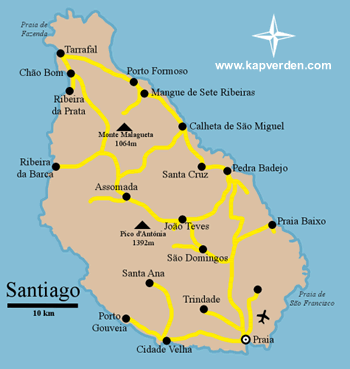 Santiago Karte - Kapverdische Inseln